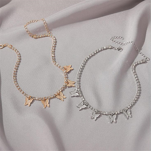 

Women's Clear Synthetic Diamond Choker Necklace Pave Butterfly Fashion European Trendy Hip Hop Alloy Silver Gold 40 cm Necklace Jewelry 1pc For Anniversary Street Gift Prom Festival