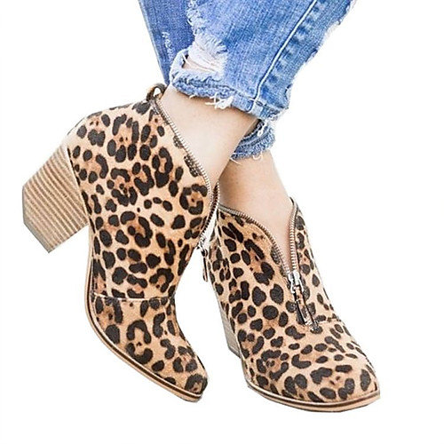 

Women's Boots Block Heel Boots Animal Print Cuban Heel Round Toe Booties Ankle Boots Basic Casual Daily Walking Shoes PU Striped Almond Leopard Black / Booties / Ankle Boots