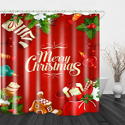 

Christmas Candy Socks Gift Box Digital Printing Shower Curtain Shower Curtains & Hooks Modern Polyester Trend Design