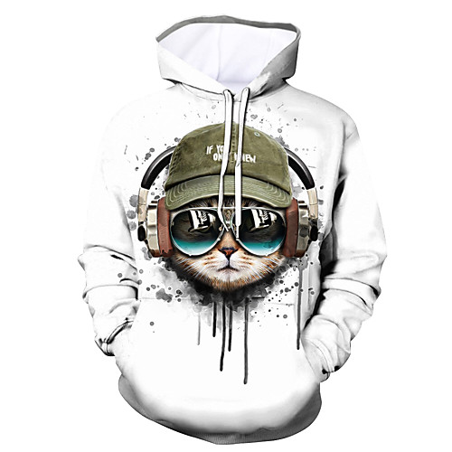 

Men's Pullover Hoodie Sweatshirt Graphic Animal Hooded Daily Going out 3D Print Casual Hoodies Sweatshirts White