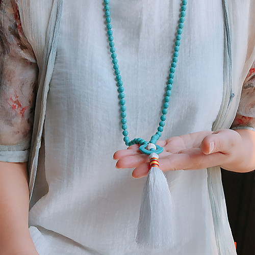 

Women's Pendant Necklace Beaded Necklace Tassel Friends Lucky Peace Sign Unique Design Fashion Modern Trendy Stone Blue White 88 cm Necklace Jewelry 1pc For Party Evening Street Birthday Party Beach