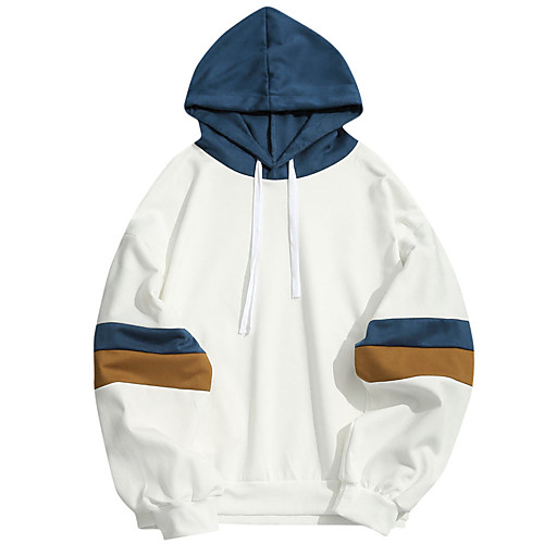 

Men's Pullover Hoodie Sweatshirt Color Block Hooded Daily Sports non-printing Basic Hoodies Sweatshirts Blue White