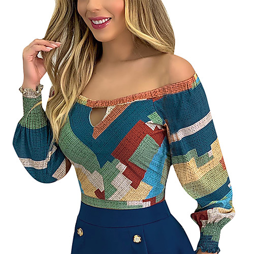 

Women's Blouse Shirt Polka Dot Long Sleeve Print Off Shoulder Basic Tops Rainbow