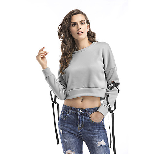 

Women's Cropped Sweatshirt Plain Solid Color Daily non-printing Basic Hoodies Sweatshirts Loose Gray Beige