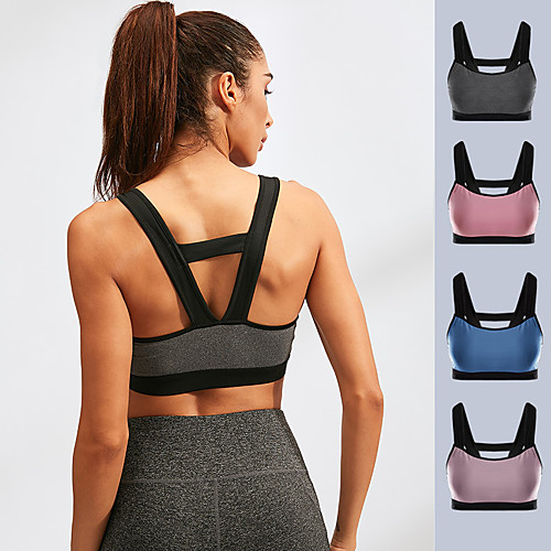 

Women's Sports Bra Bralette Strappy Back Spandex Fitness Gym Workout Running Breathable High Impact Soft Padded High Support Blushing Pink Blue Pink Gray Fashion / Summer / Stretchy