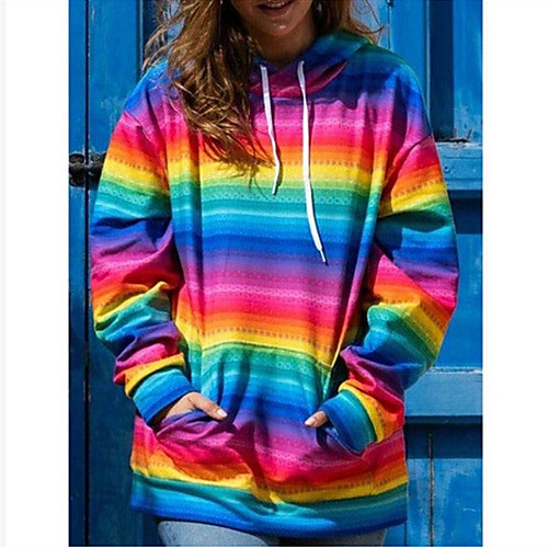 

Women's Hoodie Pullover Rainbow Color Block Front Pocket Daily Casual Hoodies Sweatshirts Rainbow