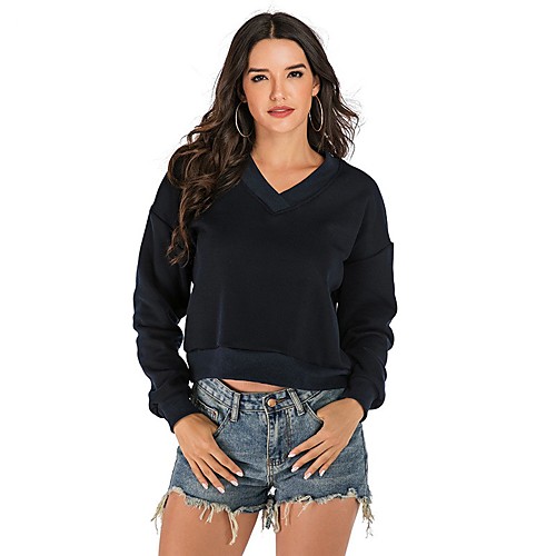 

Women's Pullover Hoodie Sweatshirt Solid Colored V Neck Daily Basic Hoodies Sweatshirts Loose Royal Blue