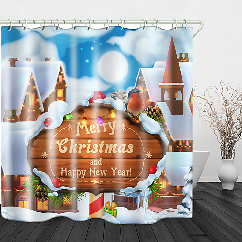 

Christmas White Snow English Cottage Digital Printing Shower Curtain Shower Curtains & Hooks Modern Polyester Trend Design