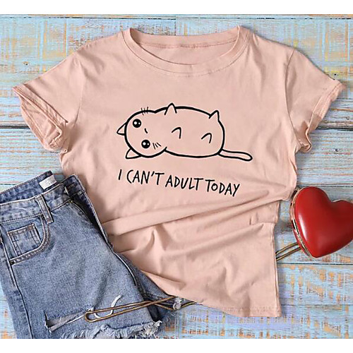 

Women's T shirt Graphic Text Letter Print Round Neck Basic Tops Slim 100% Cotton White Light gray