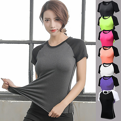 

YUERLIAN Women's Short Sleeve Running Shirt Patchwork Tee Tshirt Top Athletic Athleisure Summer Spandex Quick Dry Breathable Soft Fitness Gym Workout Performance Running Training Sportswear White