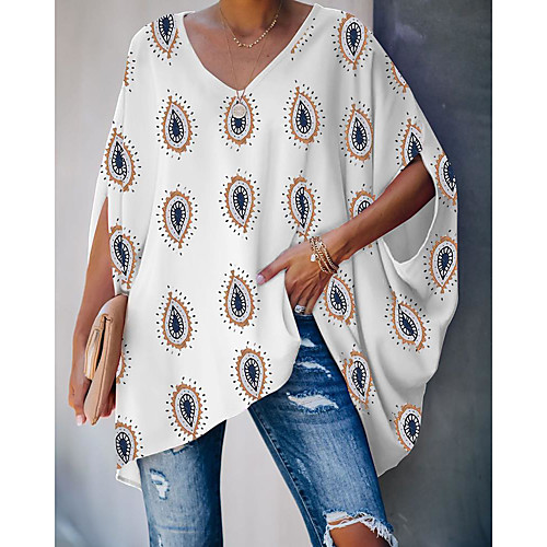 

Women's Plus Size T shirt Tie Dye Print V Neck Tops Black