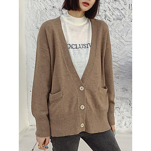 

Women's Stylish Deep V Oversized Knitted Solid Colored Plain Cardigan Long Sleeve Sweater Cardigans Deep V Fall Blue Light Brown Gray