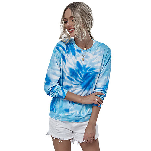 

Women's Pullover Sweatshirt Tie Dye Daily Basic Hoodies Sweatshirts Loose Blue Purple Blushing Pink