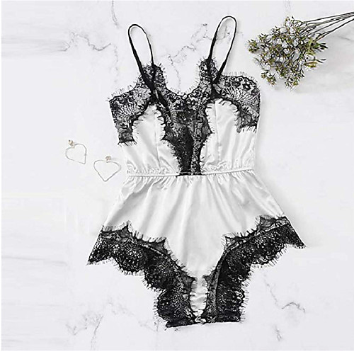 

Women's Bodysuits Pajamas Onesies Mesh Lace Patchwork Embroidered Silk Spandex Casual Straps Daily Wear Home Sleeveless Buckle / Deep V / Super Sexy