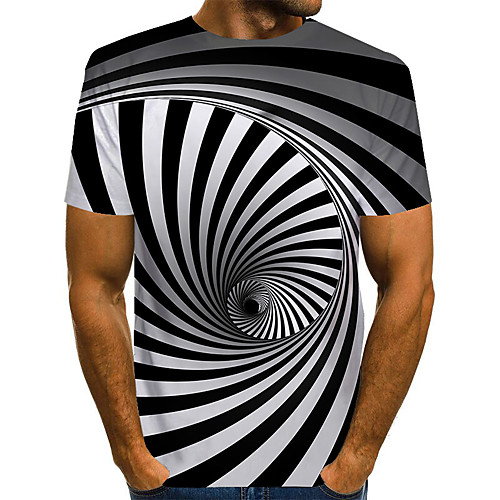 

Men's T shirt Graphic Optical Illusion Print Short Sleeve Daily Tops Basic Exaggerated Round Neck White