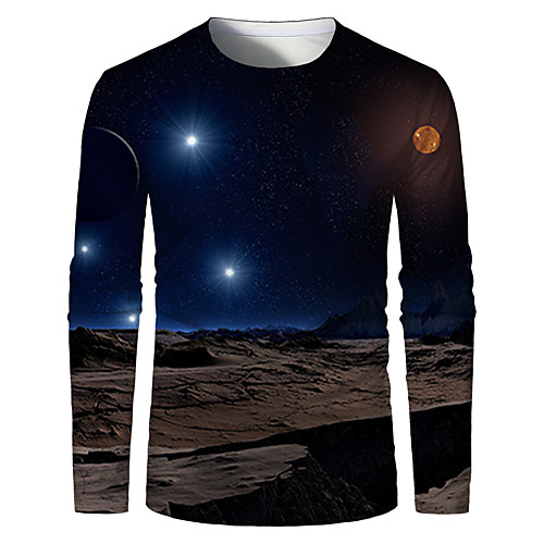 

Men's T shirt Shirt Graphic Plus Size Print Long Sleeve Daily Tops Basic Round Neck Rainbow / Sports