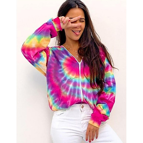 

Women's Hoodie Zip Up Hoodie Sweatshirt Tie Dye Zip Up Daily Holiday Active Casual Hoodies Sweatshirts Blue Yellow Blushing Pink