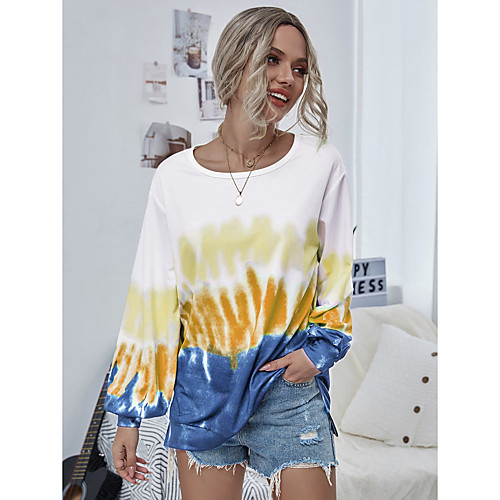 

Women's Pullover Sweatshirt Tie Dye Patchwork Print Going out Work Other Prints Work Casual Hoodies Sweatshirts Loose Blue Purple Rainbow