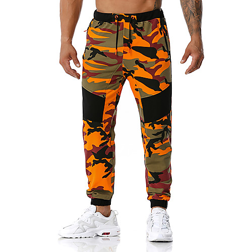 

Men's Sweatpants Pants Camouflage Full Length Red Army Green Orange Gray