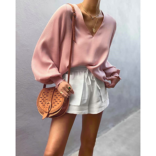 

Women's Basic Solid Colored Plain Pullover Long Sleeve Sweater Cardigans V Neck Summer Blushing Pink