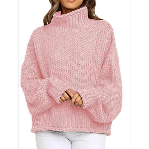 

Women's Basic Knitted Solid Colored Plain Pullover Long Sleeve Sweater Cardigans Turtleneck Fall Winter Purple Blushing Pink Gray