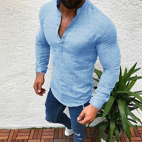 

Men's Shirt Solid Colored Plus Size Long Sleeve Office / Career Tops Simple Casual / Daily Comfortable Round Neck Gray White Black