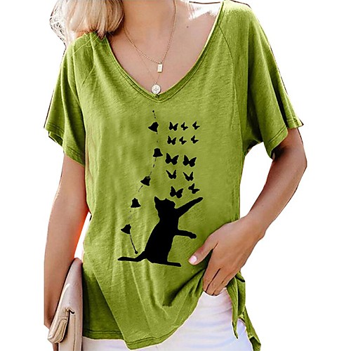 

Women's Blouse Shirt Animal Print V Neck Basic Tops Red Yellow Green