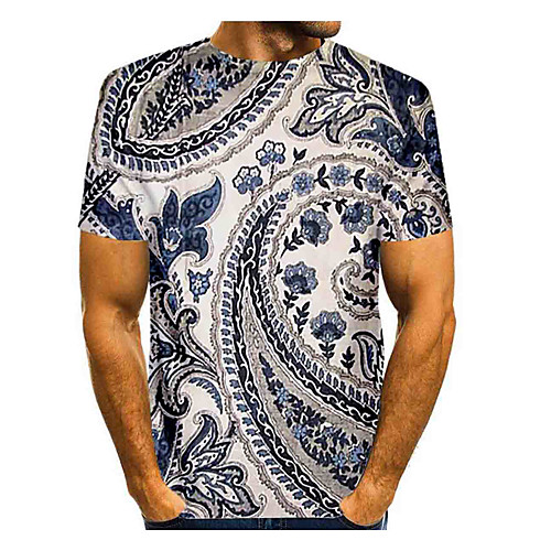 

Men's T shirt 3D Print Graphic Paisley Plus Size Print Short Sleeve Daily Tops Elegant Exaggerated Navy Blue