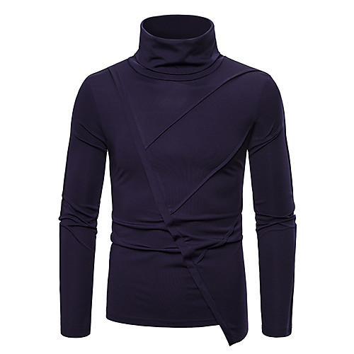 

Men's T shirt Solid Colored Asymmetric Long Sleeve Daily Tops Basic White Black Navy Blue