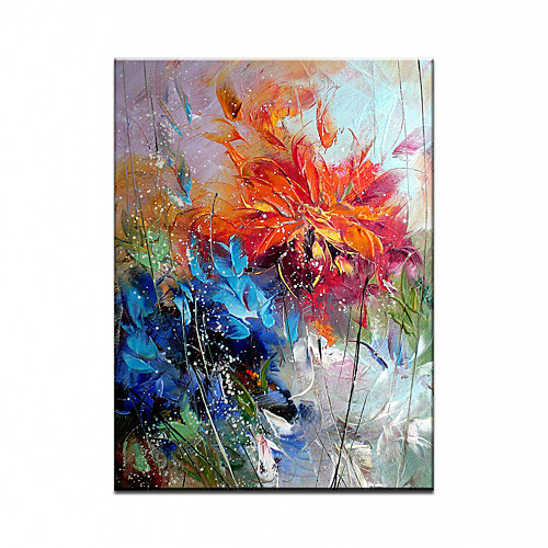 

Oil Painting Hand Painted Vertical Abstract Floral / Botanical Comtemporary Modern Rolled Canvas (No Frame)