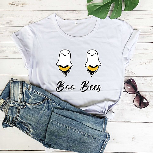 

Women's T shirt Graphic Text Graphic Prints Print Round Neck Basic Tops 100% Cotton White Purple Yellow