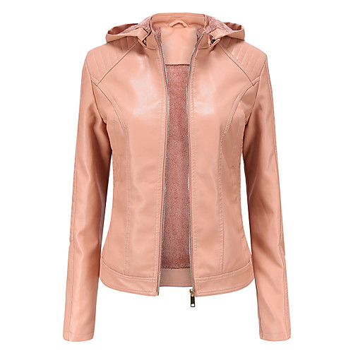 

Women's Faux Leather Jacket Daily Fall & Winter Regular Coat Regular Fit Basic Jacket Long Sleeve Solid Colored Yellow Camel