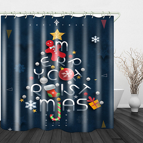 

Letters Creative Christmas Print Waterproof Fabric Shower Curtain For Bathroom Home Decor Covered Bathtub Curtains Liner Includes With Hooks
