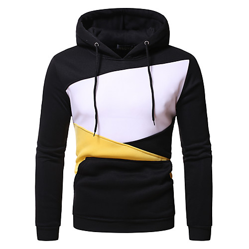 

Men's Pullover Hoodie Sweatshirt Color Block Hooded Casual Streetwear Hoodies Sweatshirts Long Sleeve Slim Gray White
