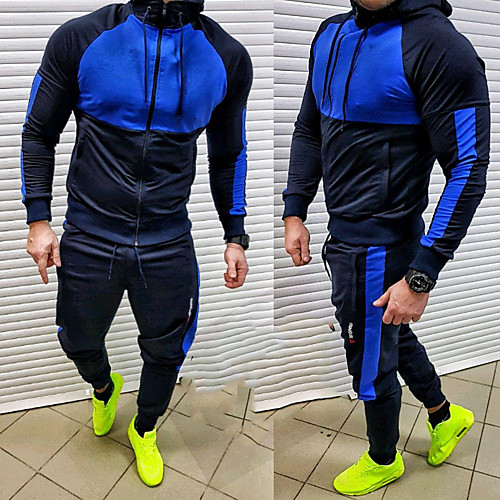 

Men's 2 Piece Full Zip Tracksuit Sweatsuit Jogging Suit Street Casual 2pcs Winter Long Sleeve Quick Dry Breathable Soft Fitness Gym Workout Performance Running Training Sportswear Hoodie Blue Gray