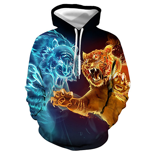 

Men's Pullover Hoodie Sweatshirt Graphic Animal Hooded Daily Club Casual Hoodies Sweatshirts Blue