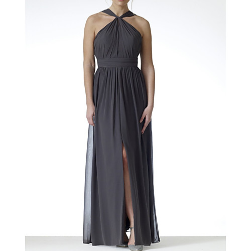 

A-Line Halter Neck Floor Length Chiffon Bridesmaid Dress with Pleats