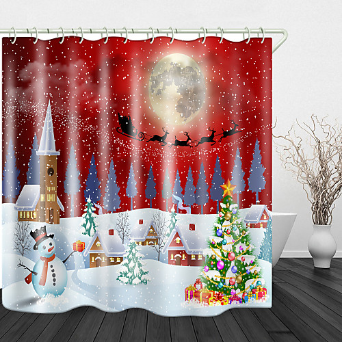 

Christmas Snow White Town Christmas Tree Digital Printing Shower Curtain Shower Curtains & Hooks Modern Polyester Trend Design