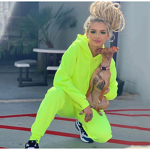 

Women's 2 Piece Tracksuit Sweatsuit Jogging Suit Street Casual 2pcs Winter Long Sleeve Elastane Breathable Soft Fitness Gym Workout Performance Running Training Sportswear Solid Colored Hoodie Neon