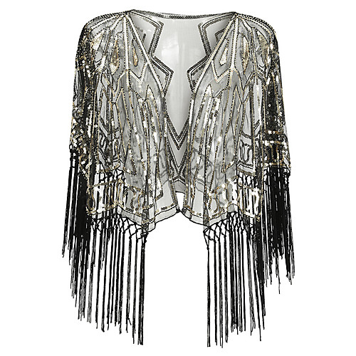 

The Great Gatsby Vintage 1920s Cloak Party Costume Masquerade Women's Sequins Tassel Fringe Tulle Costume Golden / Green / Black / BlackGolden Vintage Cosplay Party Homecoming Prom / Shawl