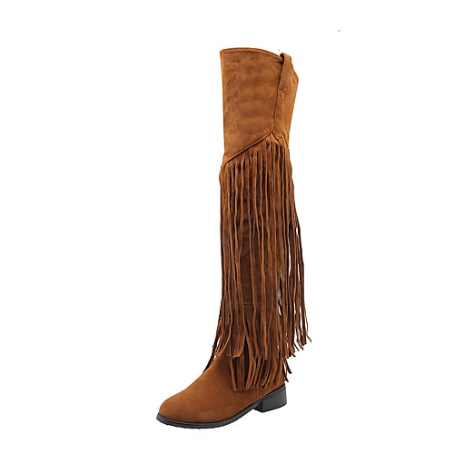 

Women's Boots Block Heel Boots Flat Heel Round Toe Over The Knee Boots Basic Casual Party & Evening Outdoor Walking Shoes Suede Tassel Solid Colored Almond Black Yellow