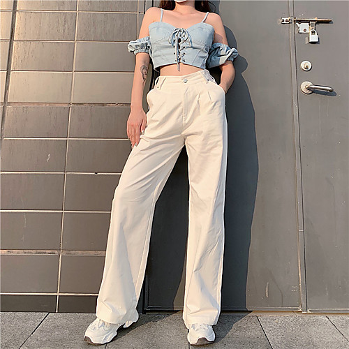

Women's Streetwear Breathable Daily Jeans Pants Solid Colored Full Length White