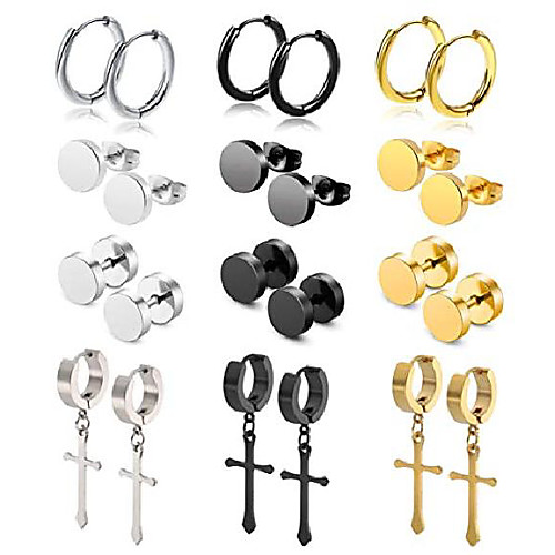 

stud earrings cross dangle hinged hoop stainless steel huggie earrings set for men women 12pairs 18g
