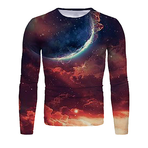 

Men's T shirt Shirt Graphic Long Sleeve Daily Tops Basic Elegant Round Neck Red