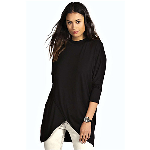 

Women's Blouse Shirt Solid Colored Long Sleeve Layered Patchwork Round Neck Basic Tops Black Dark Gray