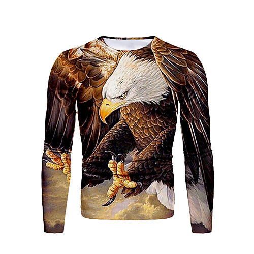 

Men's T shirt Shirt Graphic Animal Plus Size Print Long Sleeve Daily Tops Streetwear Round Neck Black