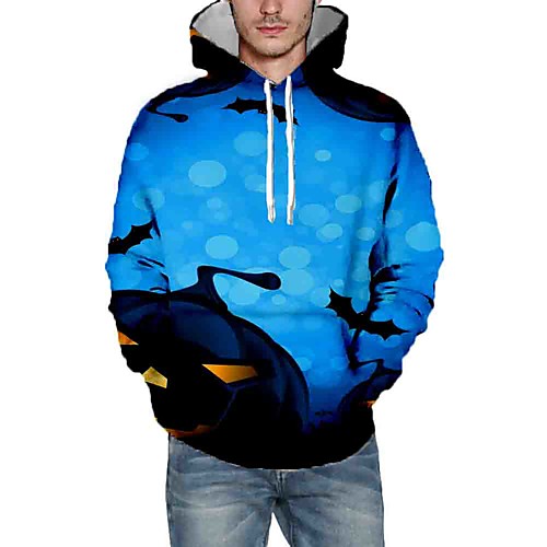 

Men's Pullover Hoodie Sweatshirt Graphic Animal Hooded Halloween Daily 3D Print Halloween Hoodies Sweatshirts Blue