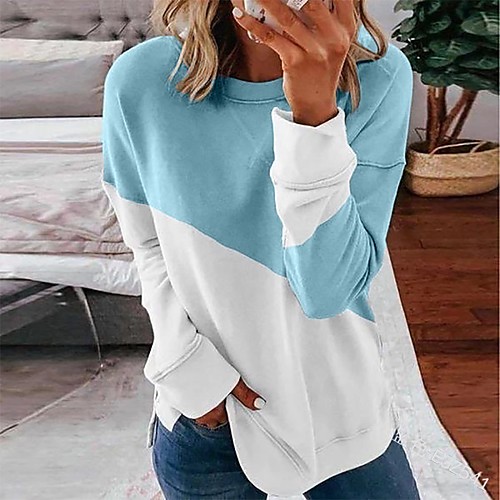 

Women's Hoodie Sweatshirt Color Block Daily non-printing Basic Casual Hoodies Sweatshirts Blue Blushing Pink Gray