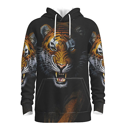 

Men's Pullover Hoodie Sweatshirt Animal Patterned Graphic Hooded Daily 3D Print Basic Hoodies Sweatshirts Black