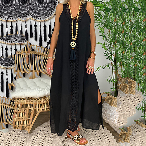 

Women's Shift Dress Maxi long Dress Blushing Pink White Black Light Blue Sleeveless Solid Color Print Spring V Neck Casual Loose 2021 S M L XL XXL 3XL 4XL 5XL
